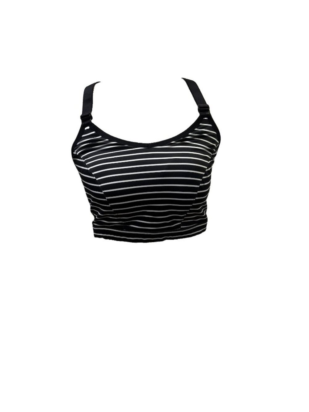 LIVI Striped Sports Bra Women 38DDD Wireless Crossback Black White Lined